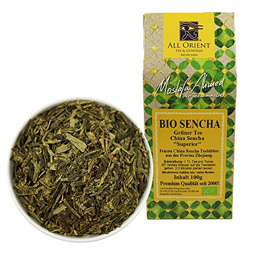 All Orient BIO Sencha | 100g | Grüner Tee lose | China Sencha Superior | Provinz Zhejiang | Grünteemischung | Naturbelassen | Ohne Zusatz von Aromen