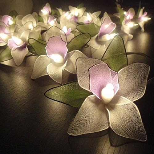 Indy Thai Vintage Handmade 20 White Orchid Flower Fairy String Lights Wedding Party Floral Home Decor 3.5m.