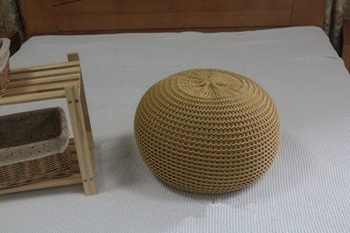 New Style Knitted Woolen Round Cushion POUF (Yellow)