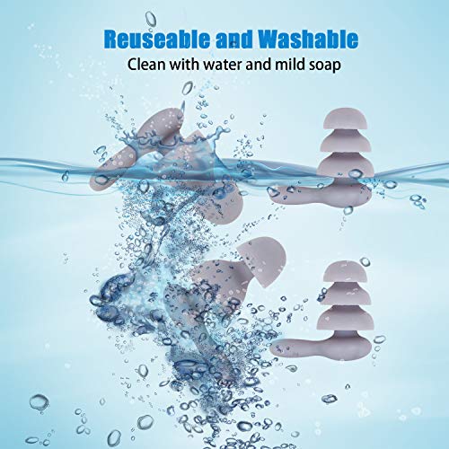 Reusable Silicone Ear Plugs, ONE PIX Waterproof Noise Cancelling Earplugs for Sleeping, Swimming, Concerts, Airplanes and More - 4 Pair Gray