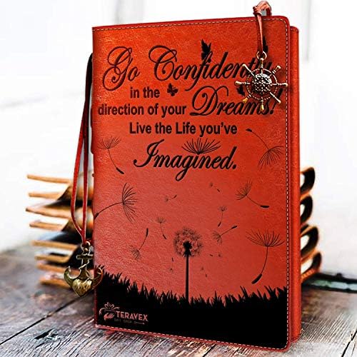 Graduation Gifts - Go Confidently in The Direction of Your Dreams Refillable Writing Journal Leather Cover Notebook Travel Diary Inspirational Gift for Bloggers Teachers Back to College