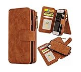 iPhone 7 Wallet Case,Hynice Detachable Wallet Purse Magnetic Slim PU Leather Protective Shell Cover With 14 Card Slot Zipper Pocket Kickstand For Apple iPhone7 4.7 inch (14Card-Brown)