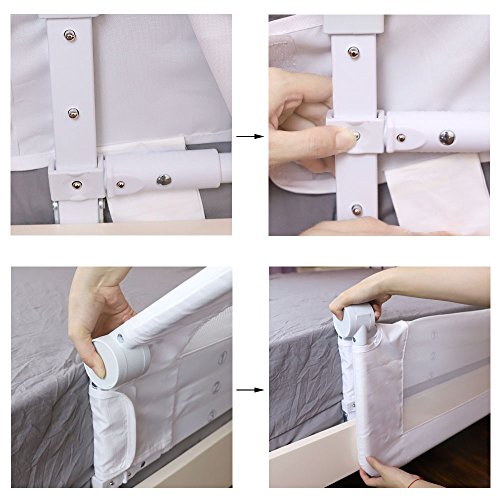 KOOLDOO 59" Fold Down Toddlers Safety Bed Rail Children Bed Guard with NBR Foam Include 1Pc Seat Belt (White)