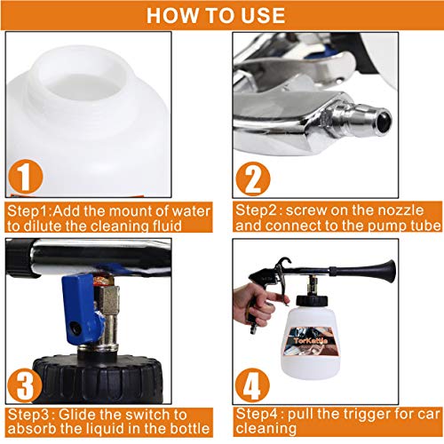 TorKettle Car Cleaning Gun High Pressure Interior Surface Washing Cleaner Tool,with Bottle, Brush,Air Sprayer Nozzle(Equipment US Edition)
