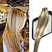 Tape in Hair Extensions with Highlights Golden Brown with Blonde Hair Invisible Tape ins Silky Straight Seamless Skin Weft Human Remy Real Hair Glue in Extensions (16 inches, 12-613)
