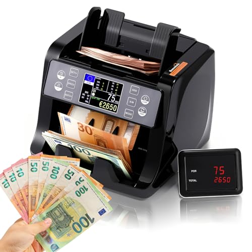 Bonvoisin Banknote Counter, Value Count for Mixed Euro Banknotes with UV/MG/IR/MT Counterfeit Detection, 1500 Pieces/Min, Professional Money Counter Machine with TFT and External Display