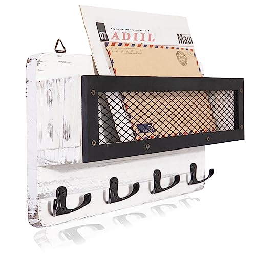 ADIIL Brief- und Schlüsselhalter für die Wand, dekorativ, Holzwand, Schlüsselregal, Organizer mit 4 Doppelschlüsselhaken, Wandhalterung, Schlüsselanhä