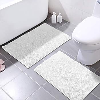 MAYSHINE Bath Mats for Bathroom Rugs Non Slip Machine Washable Soft Microfiber 2 Pack (20×32 Inches, White)