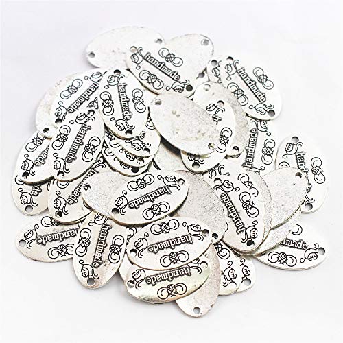 ZHU YU CHUN 50 Pcs Metal Handmade Tag Signs, Fashionable Jewelry Making Charms Findings, Antique Silver