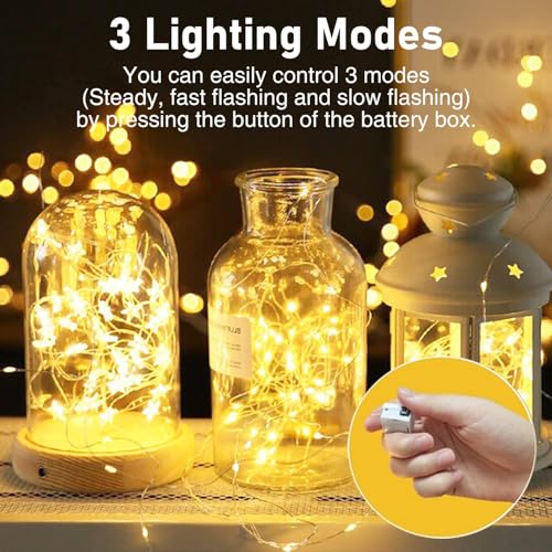 btfarm 12 Pieces/3 Modes LED Fairy Lights Battery Small, 2 m 20 LED Fairy Lights with Battery, Mini Fairy Lights Battery Operated for Party, Christmas, DIY, Wedding, Indoor Decoration (Warm White)