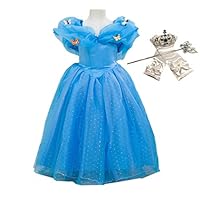 DreamHigh Princess Cinderella Princess Butterfly Costume Dress with Cosplay Accessorries Size 4-5 Years Blue