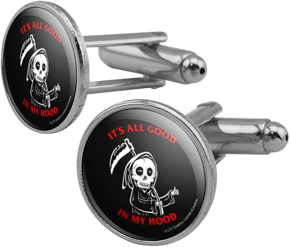 Amazon Com Graphics More It S All Good In My Hood Death Grim Reaper Funny Humor Round Cufflink Set Silver Color Jewelry