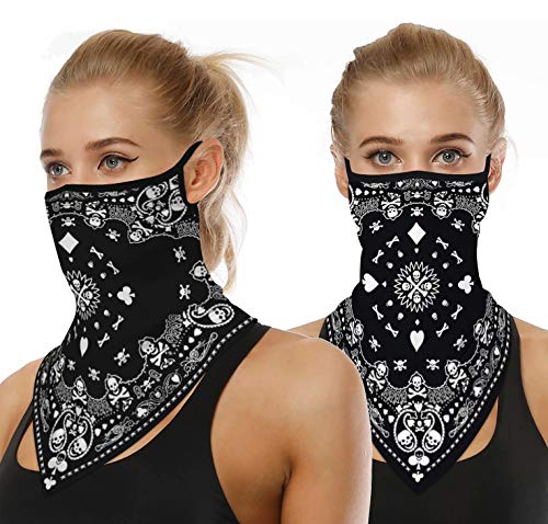 2PCS Bandanas Face Mask Balaclava Cover Protection from Dust UV Neck Gaiter Scarf Bandana with Ear Loops for Women