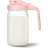 Mason Jar Pitcher, 32 oz Glass Milk Pitcher, Wide Mouth &amp; Leakproof Glass Pitcher with Lid for milk, Sun Tea, Juice, Cold Brew Coffee and Drinks