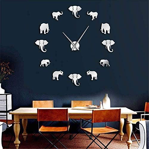 Djkaa Jungle Animals Elephant Diy Large Wall Clock Home Decor Modern Design Mirror Effect Giant Frameless Elephants Diy Clock Watch(47 Inch)