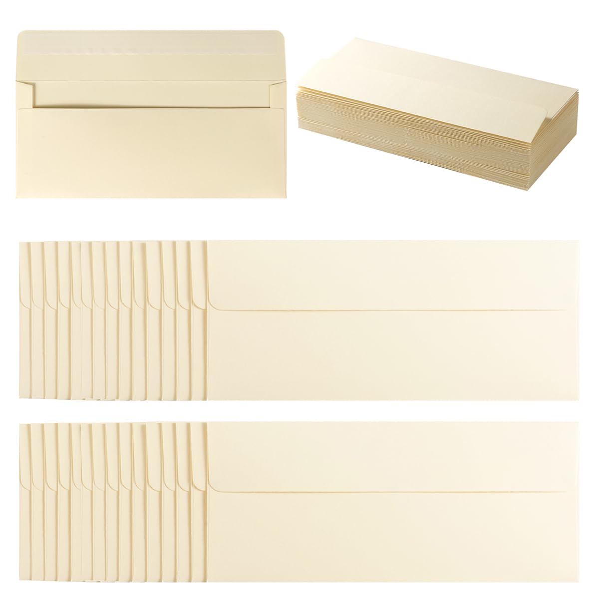 Photo 1 of 100 Pack Colorful #10 Business Envelopes Self Seal Standard Envelopes for Office Checks, Business, Letter Mailing Invoices, 4.13 x 9.49 Inches (Cream Color)