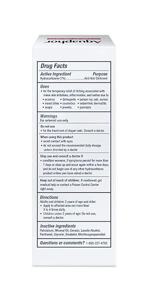 AQUAPHOR ITCH RELIEF OINTMENT, MAXIMUM STRENGTH 1% HYDROCORTISONE, RELIEVES ITCH FROM SKIN IRRITATION, INSECT BITES, PSORIASIS, SKIN RASHES, ECZEMA, & POISON IVY, 2 OZ