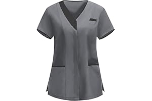 Women's V-Neck Scrub Top with Pockets Stretch Loose Casual Short Sleeve Work Blouse Nurse Uniforms Medical Scrubs Shirt