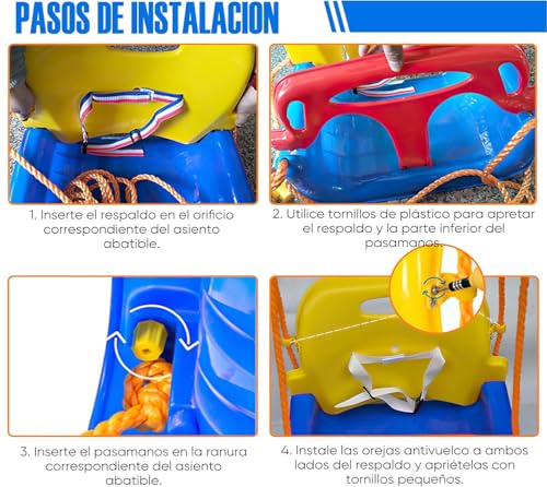 WEAGP Columpio 3 en 1 para Niños, Columpio para Niños con Cuerdas Altura Ajustables, Asiento Antivuelco, Columpio Desmontable para Niños para Patio de Juegos Interior y Exterior