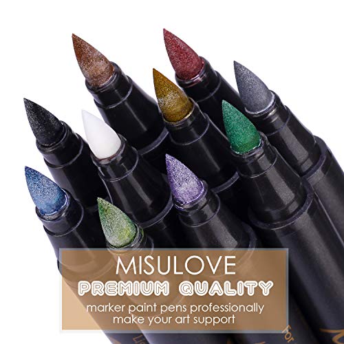 Metallic Marker Pens, Metallic Paint Art Markers Pen Set, for Black Paper, Rock Painting, Calligraphy, Lettering, Scrapbooking, Card Making, Halloween Pumpkin Gift, Set of 10 Colors(Brush Tip)