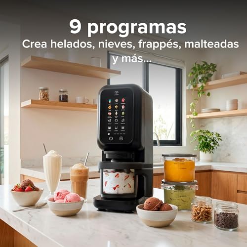 AVERA Máquina para hacer helados con 9 programas y 3 recipientes de 450 ml, Crea sorbetes, batidos, bebidas congeladas, creamy, slushie machine, ice cream maker, maquina de nieva de yogurt | MHM01