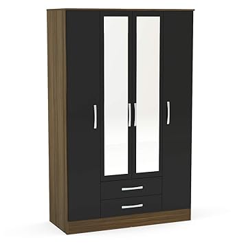 P N Homewares Adesso 4 Door 2 Drawer Wardrobe With Mirror In