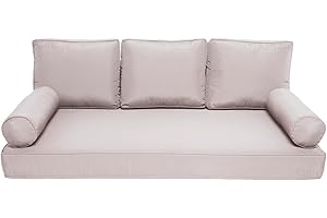 FSJITF Patio Twin daybed Cover,for Outdoor Wooden Hammock Furniture SunBed 5-Piece Set Mattress Bolster Cushion Pillow Slipcover,Waterproof Fade Resistant Fabrics,Cover Only (Khaki, 3 x Back Pillow)