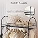 LANGRIA Compact Free-Standing Garment Rack Made of Sturdy Iron with Spacious Storage Space, 2 Shelves, 1 Clothes Hanging Rod, Heavy Duty Clothes Organizer for Bedroom, Entryway (Black)