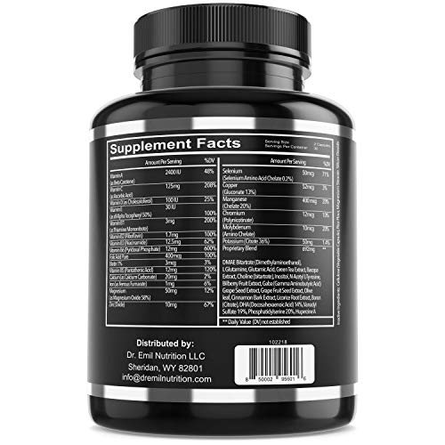 Dr. Emil's - Nootropic Brain Supplement for Memory, Focus, Clarity and Concentration with Huperzine A, DMAE and Glutamic Acid (60 Veggie Capsules)