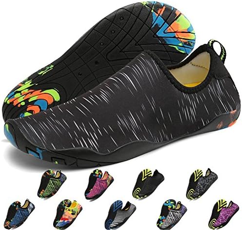 Bedoro Men Women Water Shoes Quick-Dry Lightweight Barefoot Slip-On Aqua For Swim Yoga Walking Beach Boating (9 B(M) US Women/7.5 D(M) US Men, Black)