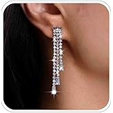 Yheakne Vintage Rhinestone Tassel Earrings Wedding Chandelier Drop Earrings Long Crystal Chain Earrings Gold Cz Tassel Dangle Earrings Long Crystal Cz Earrings Jewelry for Women