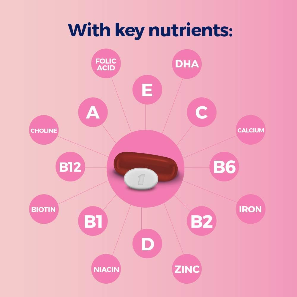 One A Day Women’s Prenatal Advanced Complete Multivitamin with Brain Support* with Choline, Folic Acid, Omega-3 DHA & Iron for Pre, During and Post Pregnancy, 60+60 Count (120 Count Total Set): Health & Personal Care