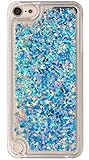 iPod touch 6th 5th Generation Case Quicksand Liquid Twinkle Diamond Design, Touch6 Touch5 Case Waterfall Floating , Adorable Flowing Moving Glitter Hard PC Case For iPod 5 and iPod 6 Blue Diamond