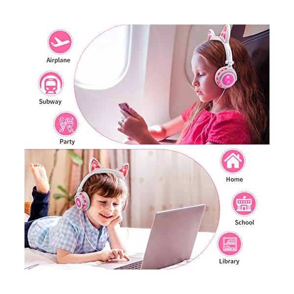Kids-Headphones-with-Cat-EarLobkin-Wired-Headphones-Over-Ear-for-ChildrenFoldable-Headphone-with-Glowing-Light-for-Kindle-Fire-Samsung-iPad-Tablets-whitepink Kids Headphones with Cat Ear,Lobkin Wired Headphones Over Ear for Children,Foldable Headphone with Glowing Light for…