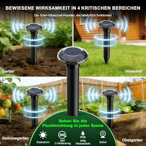 Uffylle Pack of 4 Mole Repellent, Maximum Coverage 900 m² Solar Mole Repeller Test Winner Vole Repeller Vibration Vole Repellent IP68 Mole Fence Against Moles & Voles