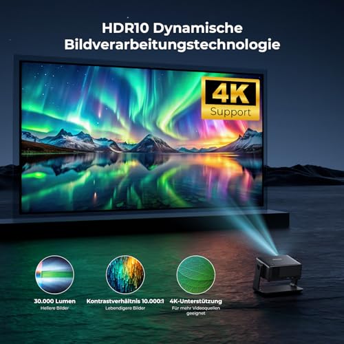 Projector Compatible with Netflix 28000 Lumens, Mini Projector 4K Supports Native 1080P, WLAN 6 and Bluetooth, Electric Focus and 4D Keystone, Over 100,000+ Apps, Home Cinema / Outdoor