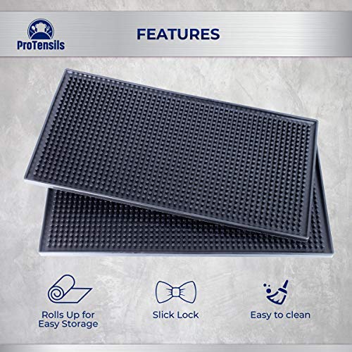 ProTensils Bar Mat 12" x 6", Black Bar Mats, Bar Service Spill Mats