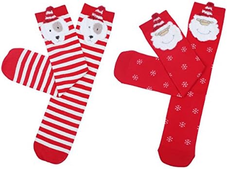 Fairy Clothes Cartoon Knee High Stockings Cute Red with Stripes Christmas Baby Cotton Socks (2 Paris) (M)