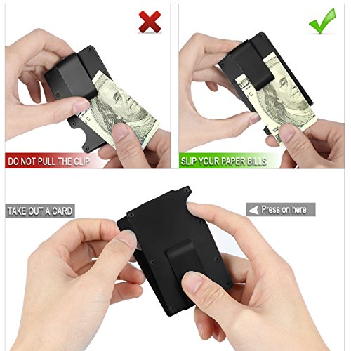 Metal Wallet Credit Card Holder with RFID blocking, Aluminum Money Clip Wallet (Black) - Thumbnail 4