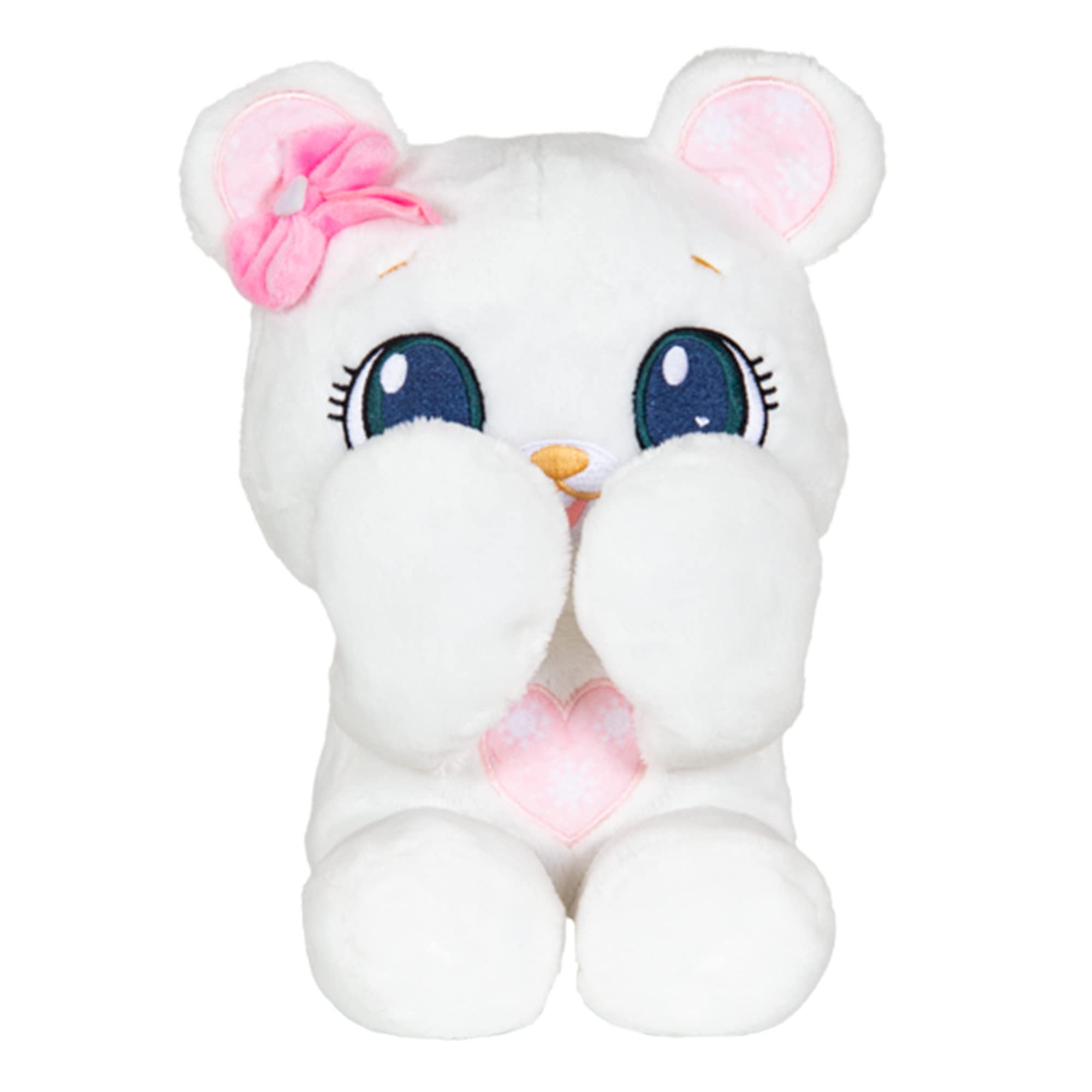 PEEKAPETS White teddy bear | Fun and Soft Plush that moves its Arms when you squeeze its Tummy - Toy gift for babies and children