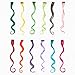 FESHFEN 12 Pcs 12 Colors Full Color Curly Wave Clip on in Hair Extensions Hair Pieces 18 Inches Long Remy Hair Colored Party Highlights DIY Hair Accessories Extensions for Kids Grils Women