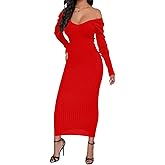 SheKiss Womens Off Shoulder Plus Size Work Business Sweater Dresses Long Sleeves Bodycon Cardigans Outfits