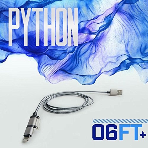 6' 10" LONG, STRONG, FASTEST iPhone Charger &amp; Android Samsung Charging Cable, Dual 2-in-1 Micro USB + Apple Certified 8pin Heavy-Duty Braided Nylon 6ft 10in [Python] (SILVER on WHITE)