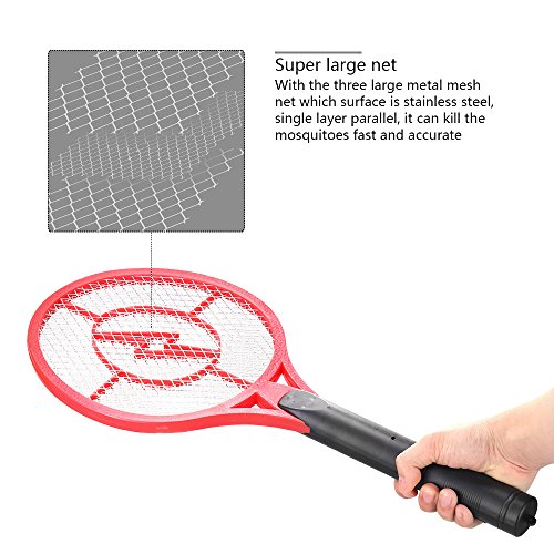 Electric Bug zapper, ALLOMN Fly Mosquito Swatter Racket with Battery Operated Unique 3-Layer Safety Mesh for Indoor Outdoor Pest Control (Red)