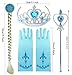 Yosbabe Princess Elsa Cinderella Dress up Accessories Blue Party Favors 5 Pcs Gifts Set - Gloves Tutu Dress Tiara Crown Wig and Wand