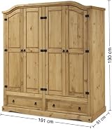 Mercers Furniture Corona 4 Door 2 Drawer Wardrobe Solid Pine 190cm High view 2