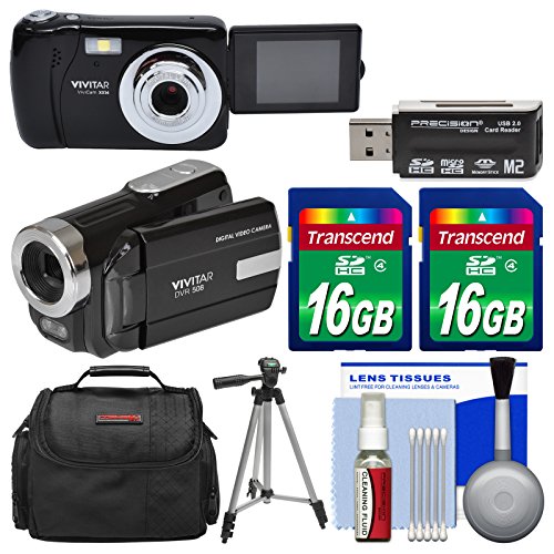 Vivitar ViviCam VXX14 Selfie Digital Camera & DVR-508 HD Camcorder (Black) with (2) 16GB Cards + Case + Tripod + Kit