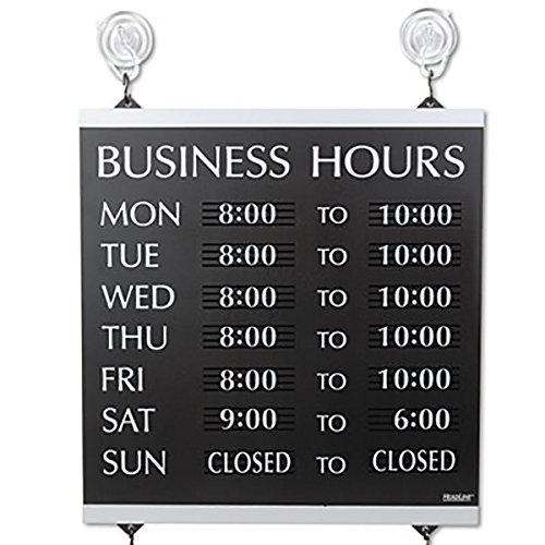 TableTop King 4247 Century Series 13" x 14" Black Heavy-Duty Plastic Business Hours Sign