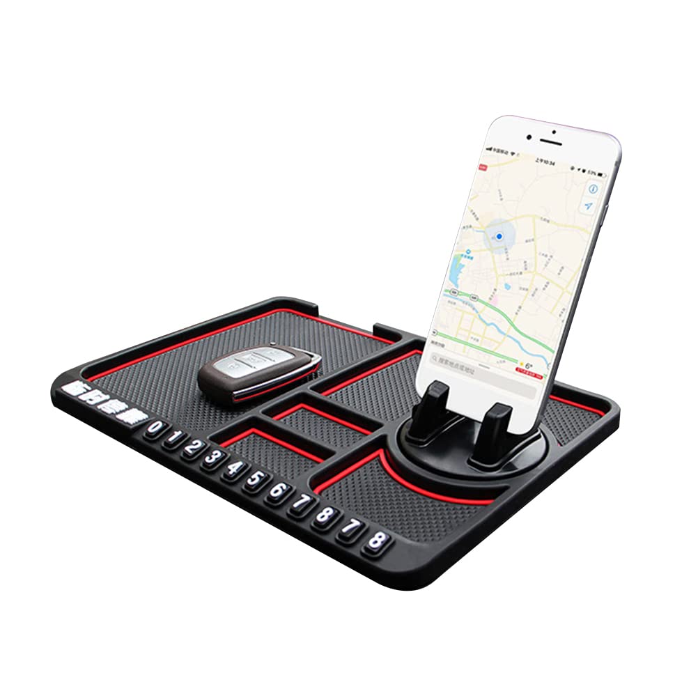 Keenso Car Anti-Slip Phone Holder - Multi Purpose with Super Storage, PVC Material, High Temperature Resistance, Easy Phone Viewing, Reusable and Washable (AsShown)