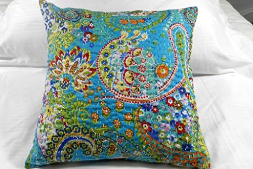 Kanthaa Paisley Cushion Covers Decorative Pillow Cover16x16-blue